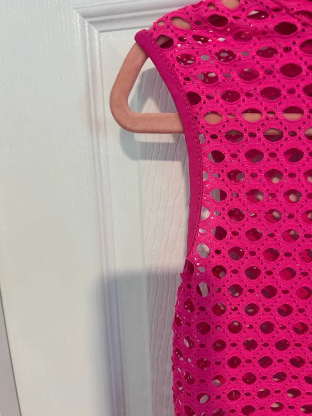 Cotton Candy Hot Pink Hooded Crochet Beach Coverup Size S - Picture 5 of 7